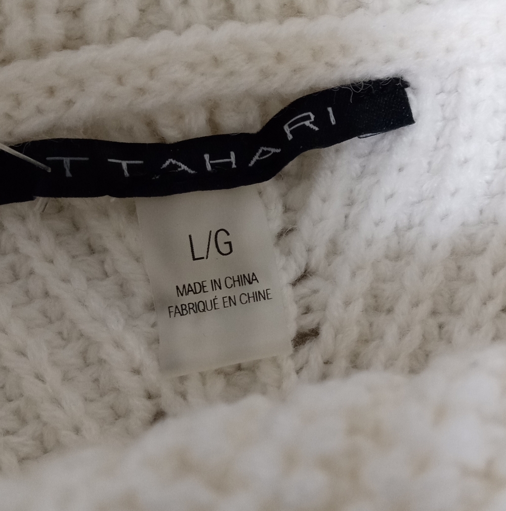 Elie Tahari Ivory Thick Wool Blend Cowl Neck Vintage Sweater - Size: L - Picture 11 of 16